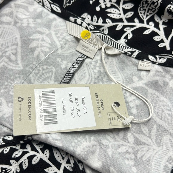 Boden NWT Ruched Jersey Midi Dress in Black and Ivory Tulip Vine Size US2P - Picture 10 of 15